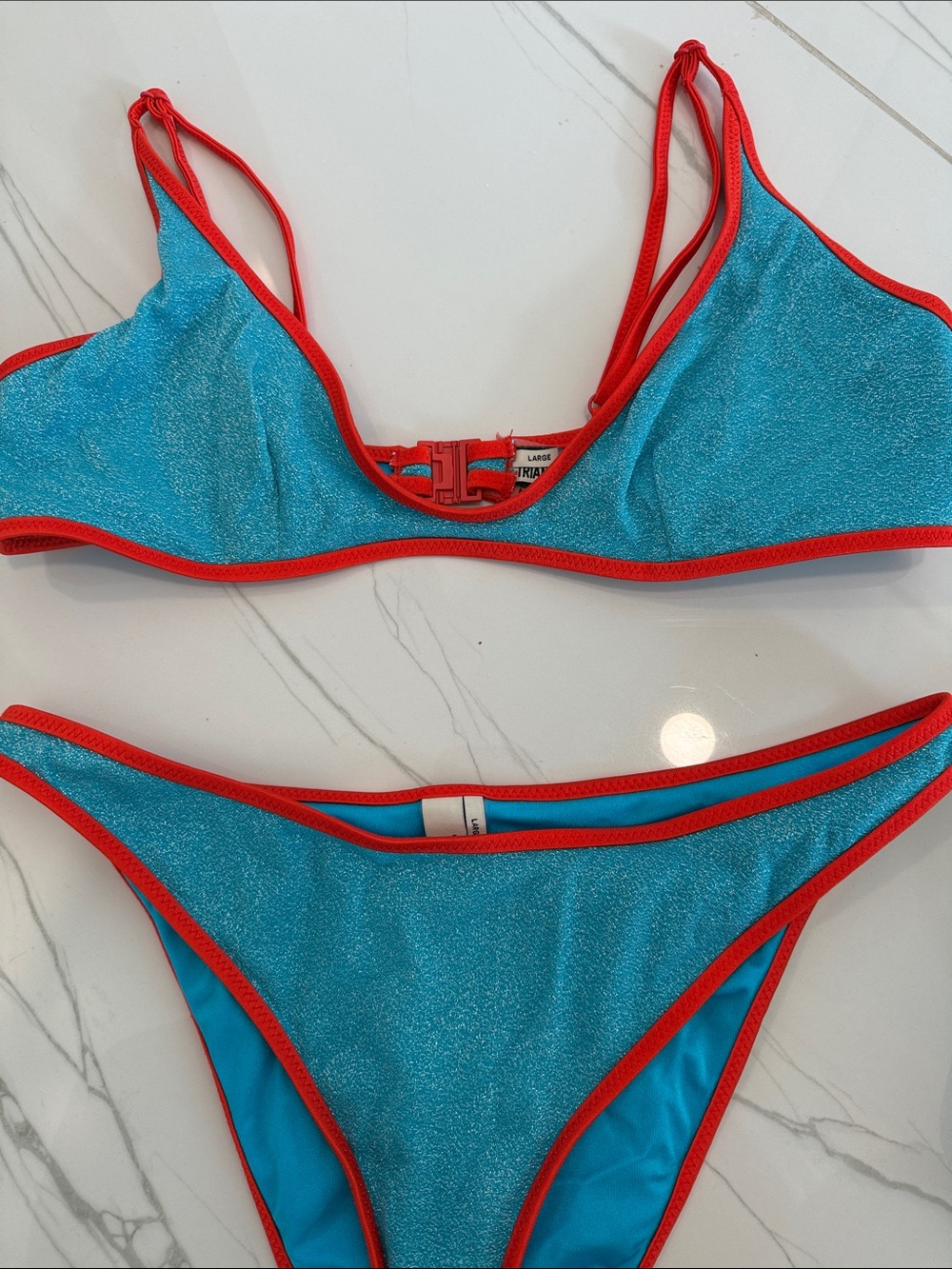 triangl swimwear turquoise bikini with red trim - Picture 2 of 8